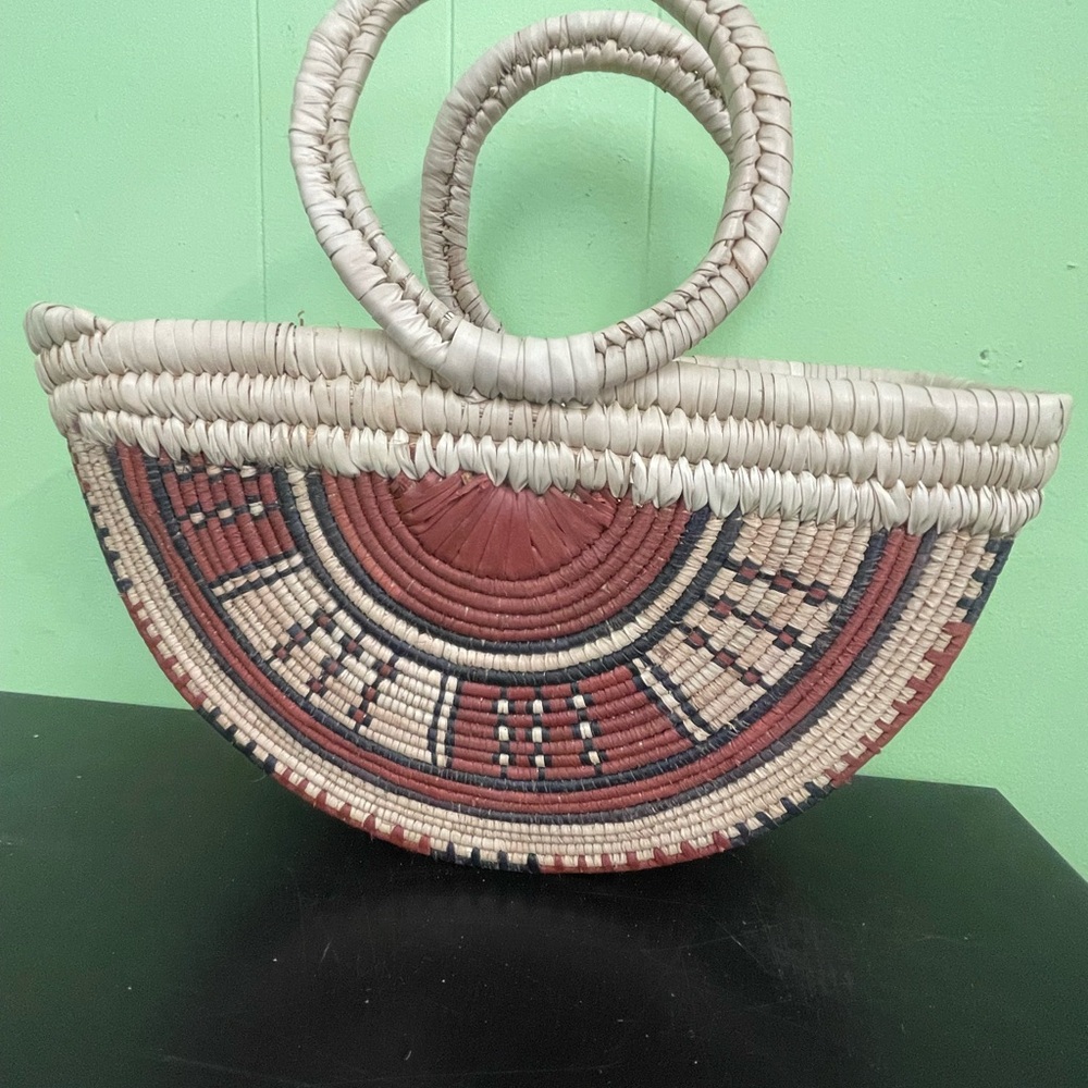 Artisan Woven Tote Bag - Red and Cream